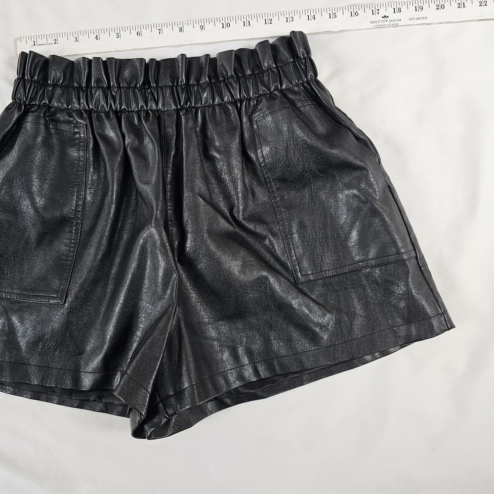 Black Faux Leather Paperbag High Waisted Shorts Womens 2X Wide Leg Trouser
